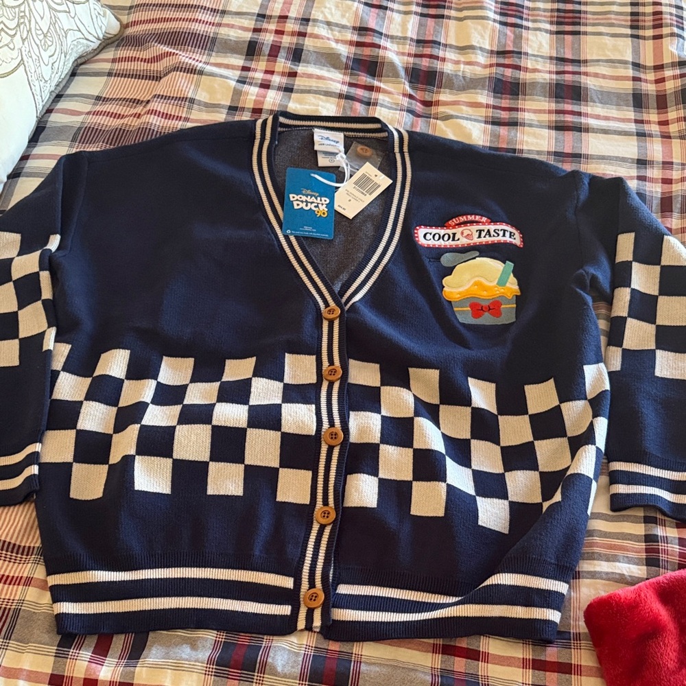 NWT Disney Blue Checkered Cardigan with Ice Cream Patch